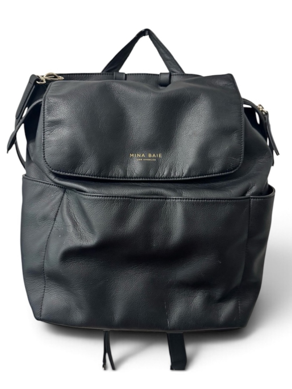 Mina Baie Kinney Backpack Diaper Bag Black Faux Leather